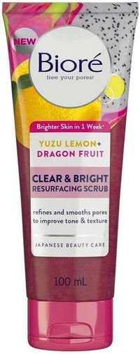 3 x Biore Clear & Bright Yuzu Lemon + Dragon Fruit Exfoliating Face Scrub | Vegan | Oil-Free | Hydrate & Revitalise w Natural Vitamins & Minerals | Soothing Cleanser for Soft Clear Skin |100ml