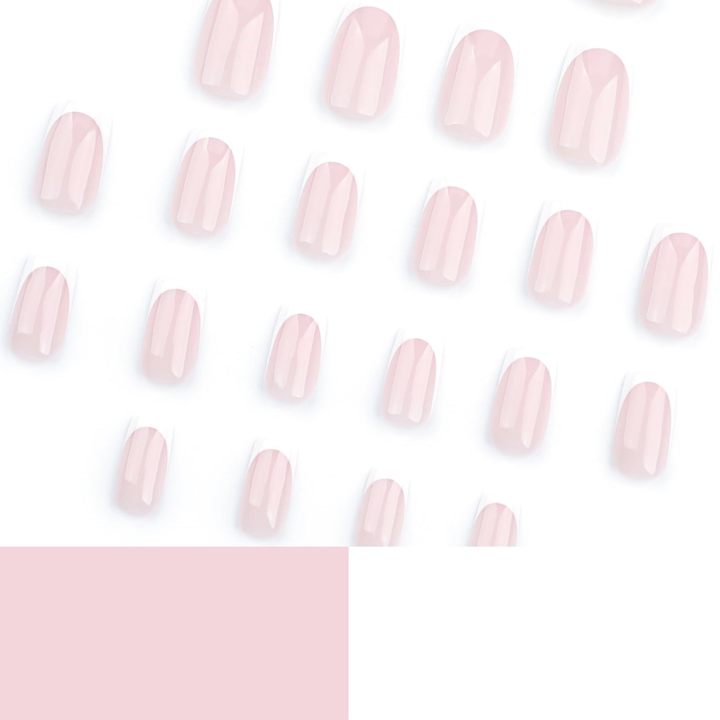 EONFAVE French Tip False Nails - 24pcs Square Press On Nails Short In 12 Sizes - Nude Stick on Nails with Elegant White Edge - Long Lasting False Nails with Glue Removable Nail Art Gifts for Women
