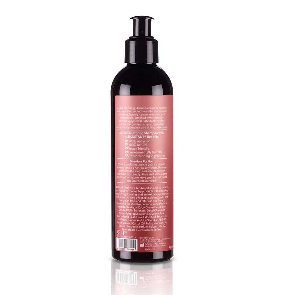 M-Club Menopause Shampoo for Women Strengthens & Hydrates Menopause Hair – Made From Upcycled Coffee Oil this Shampoo for Menopausal Hair aids Scalp & Follicle Health - Vegan Eco Formula - 250ml