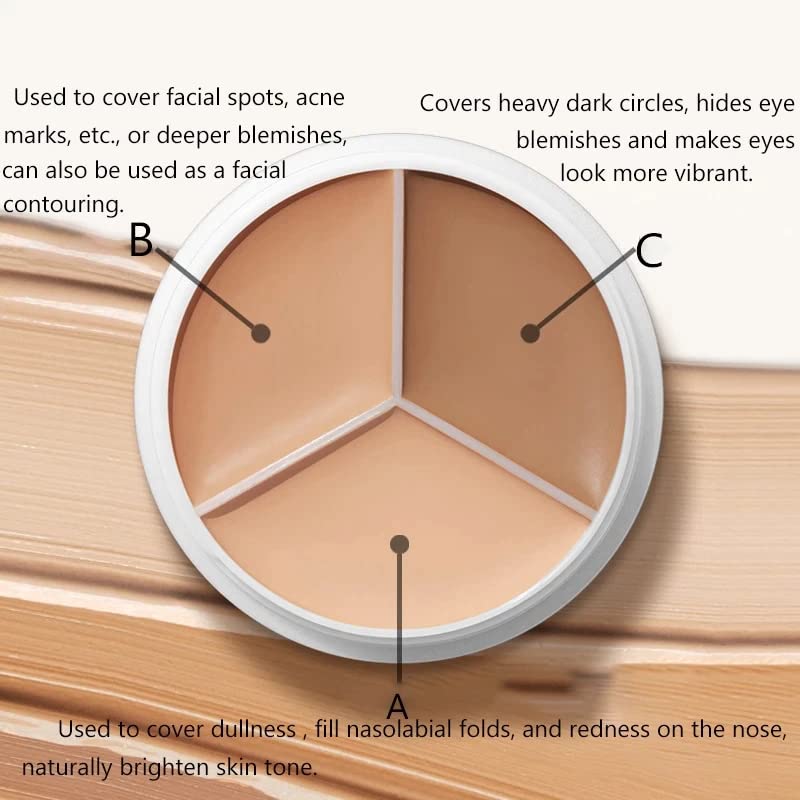 gcdat Tri-color Cream Concealer Palette Girls Makeup Concealer Foundation for Dark Skin Cover Spots Acne Marks Full Coverage Concealer