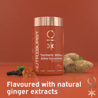 Nutriburst Turmeric Curcumin with Black Pepper Extract - Powerful Antioxidants & Anti-inflammatory, Supports Joint & Muscle Health - Vegan, Sugar Free - 60 Ginger Gummies - 1 Month Supply