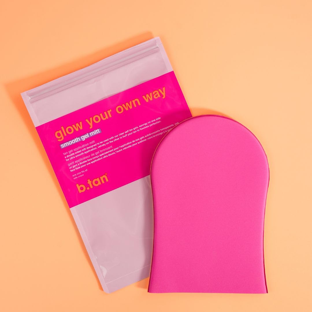 B.Tan b.tan Gel Body Self Tanning Mitt | Glow Your Own Way Smooth Fake Tanner Mitten - Express Sunless Tan Gel Applicator Glove, Streak-Free, Even Application, Double Sided, Reusable