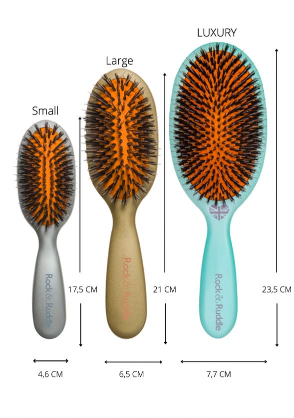 Rock & Ruddle Natural Mixed Boar Bristle Hair Brush for Women and Kids (Small/Travel Size, 17.5cm) - Perfect for Wet or Dry Hair, Detangling Smoothing Blowdrying - Made in UK - Darling Dogs