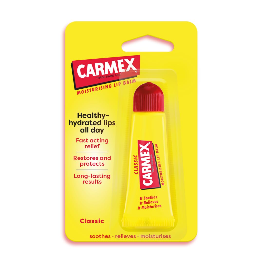 Carmex Classic Moisturising Lip Balm Tube | Prevents Dryness, Peeling & Lip Discolouration from Sun Exposure | Hydrating Lip Care with Cooling Relief for Hot, Sunny Days (10g)
