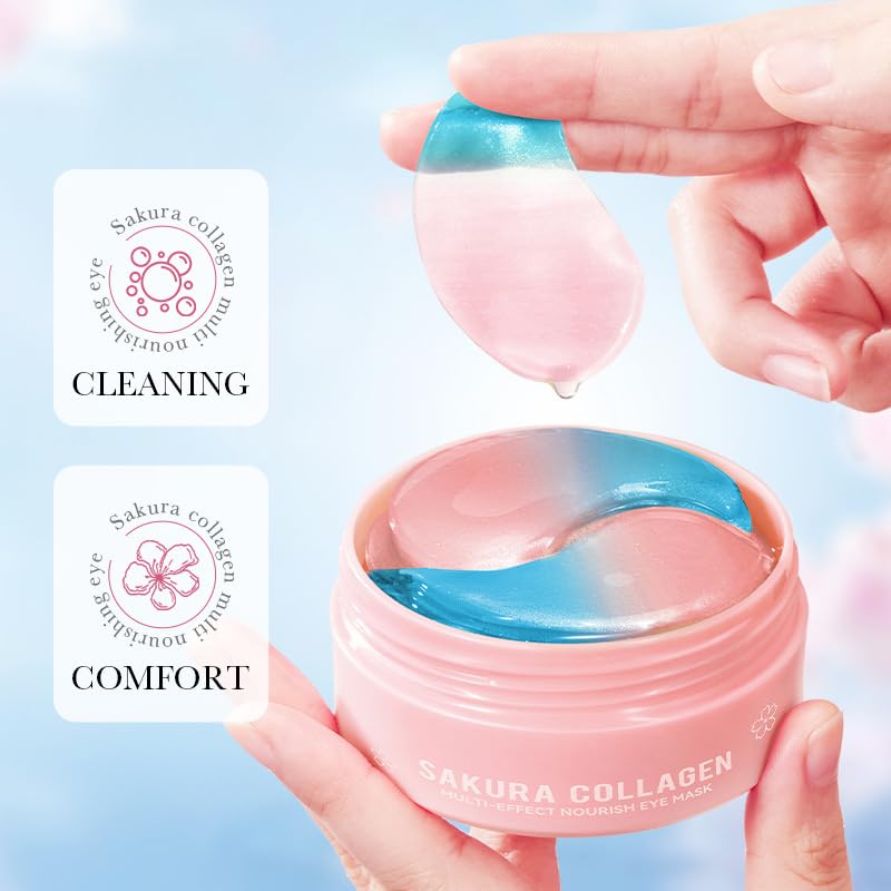 ZQUKAMZ Sakura Eye Masks, 30 Pairs Collagen Gel Under Eye Patches, Crystal Eye Masks Reduce Wrinkles and Dark Circles, Moisturizing & Anti-Aging Reducing Eye Wrinkles Skincare