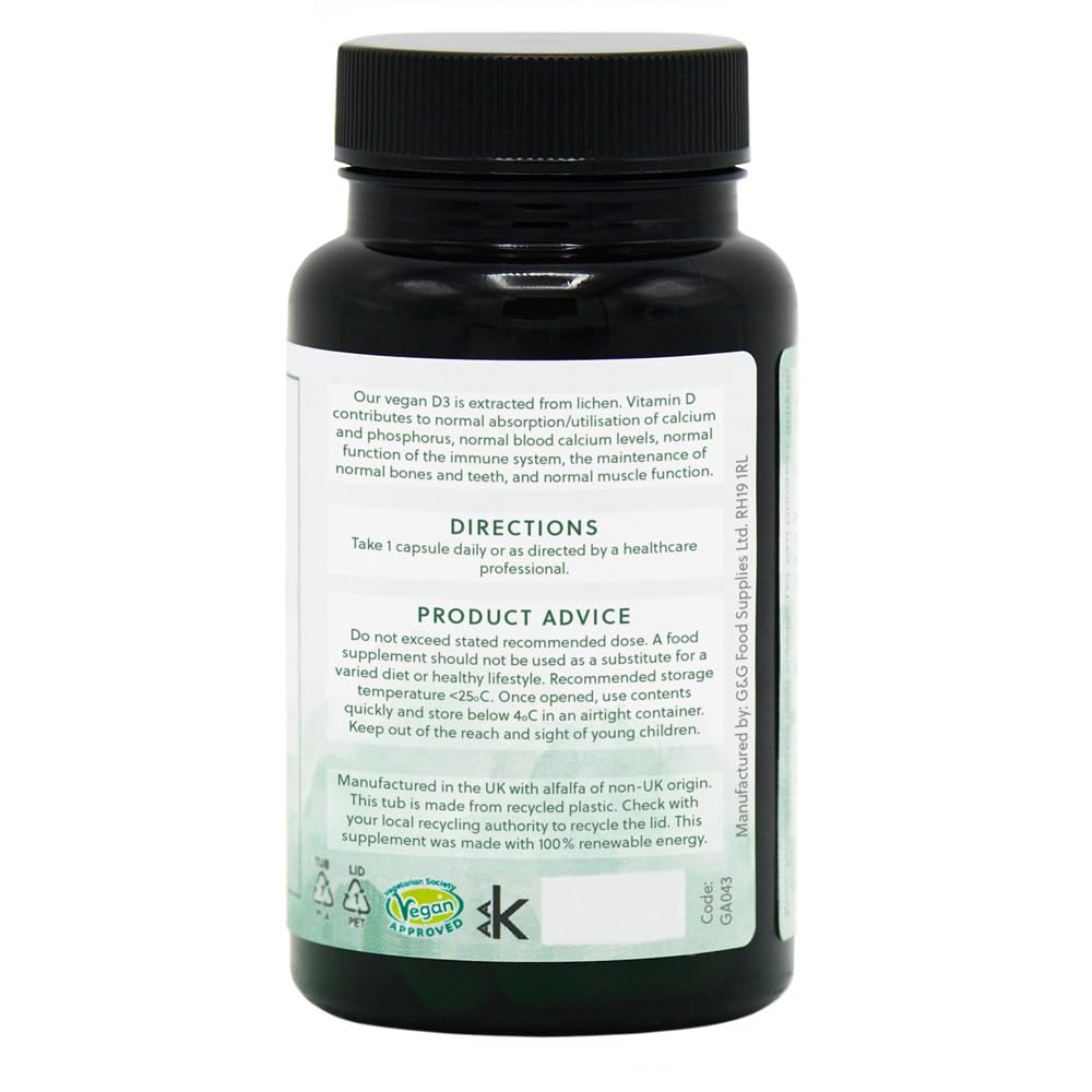 Vegan Vitamin D3 1000iu - 120 Capsules - G&G Vitamins