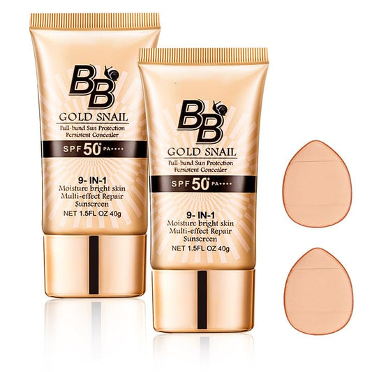 Bisienya 2 Pcs BB Cream,Foundation BB Cream,Tinted Moisturiser Balm BB Cream Natural Spf50+ Cover Blemishes BB Cream Light for All Skin Types (Natural Color With 2PCS Puff)