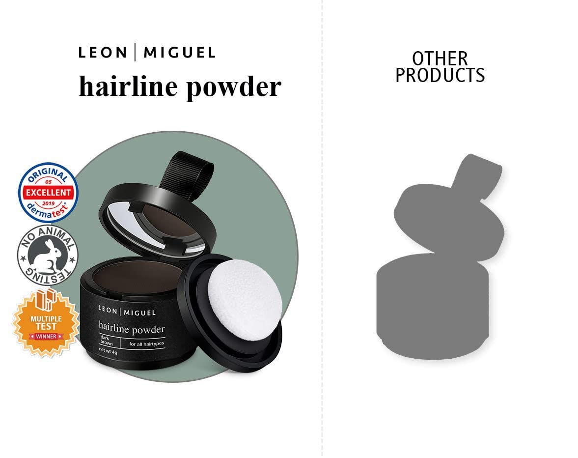 LEON MIGUEL Hair Line Powder – Unisex Hair Repair Make Up – Hair Shadow Make Up - Instantly Covers and Conceals Receding Hairlines, Thinning Hair etc. – Waterproof | 4g (dark grey)