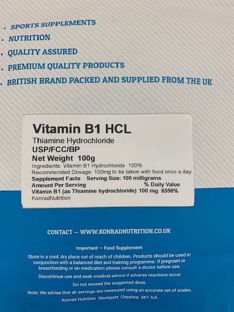 Vitamin B1 Powder Thiamine Hcl 100g Konrad Nutrition