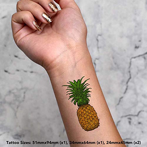 4 x 'Pineapple' Temporary Tattoos - Water Resistant, Skin-Safe, Non-Toxic Transfers, Mixed Sizes (TO00039925)
