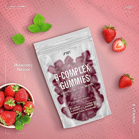 B Complex Gummies - Potent Formula Contains 5 Essential B Vitamins & Vitamin C, Strawberry Flavour - Halal, Non GMO - 60 Vegan Fruity Gummies.