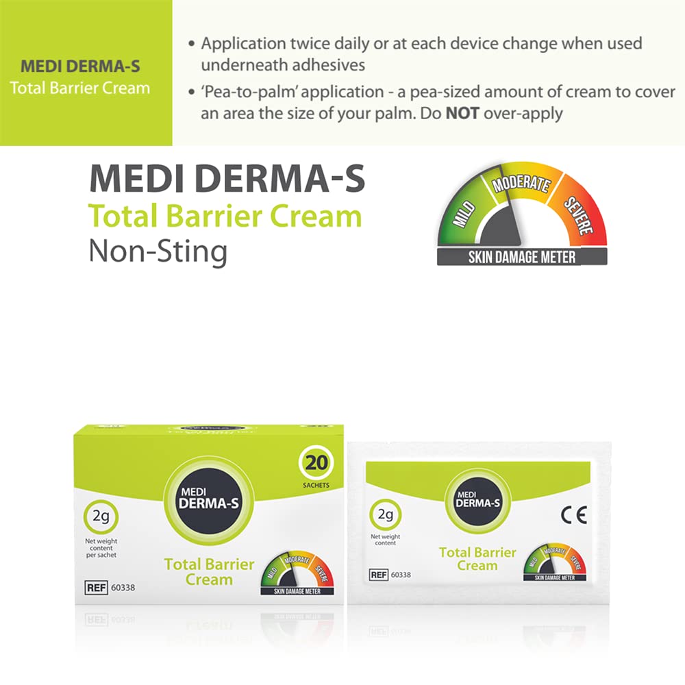 Toeah Medi Derma-S Total Barrier Cream, Provides Gentle Barrier Protection on Intact and Mild Skin - Waterproof Barrier, Long-Lasting and Quick Absorbing Formula - (20 Sachets x 2 G)