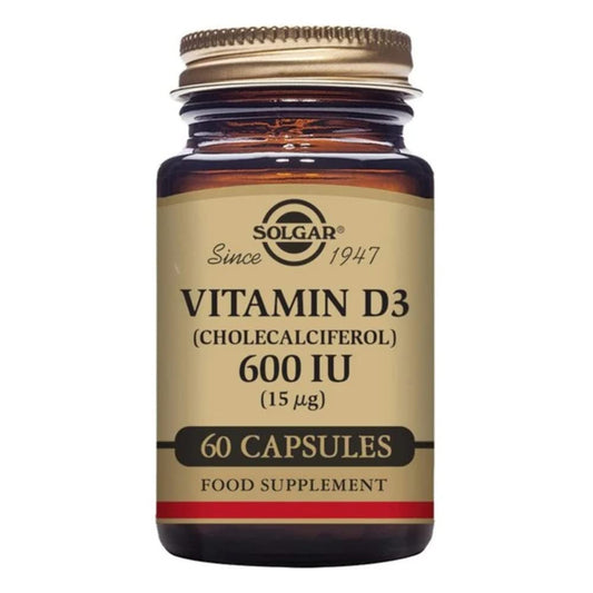Solgar Vitamin D3 (Cholecalciferol) 600 IU (15 µg) Vegetable Capsules - Food Supplement - Pack of 60 - For Healthy Bones, Teeth and Muscle Function - Supports Immunity - Gluten Free