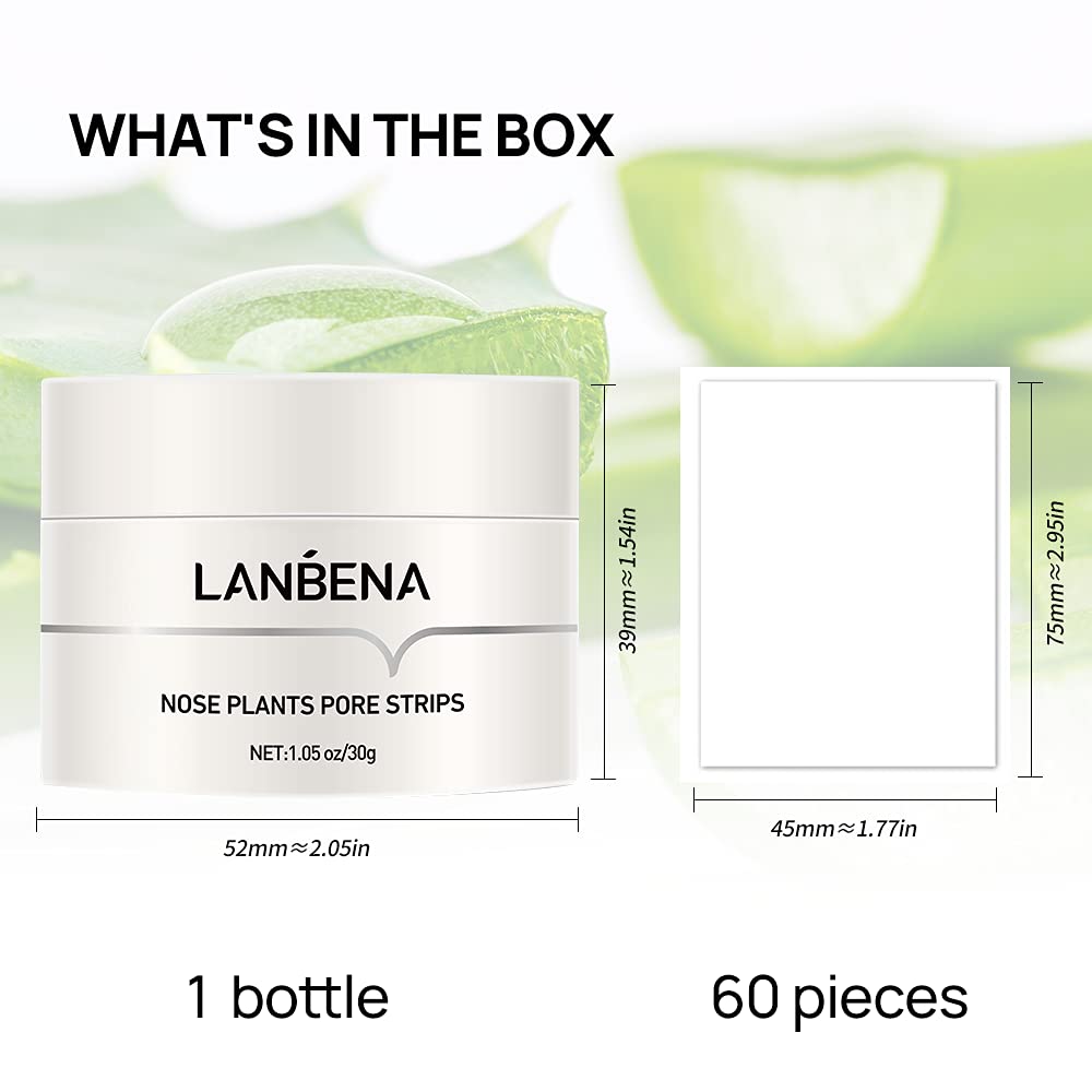 LANBENA Blackhead Mask (30g), 60 Pieces Nose Pore Strips, Note: Cream Goes Dry out/Gunk below 25 Degrees, Place Bottle in Boiling Water to Soften