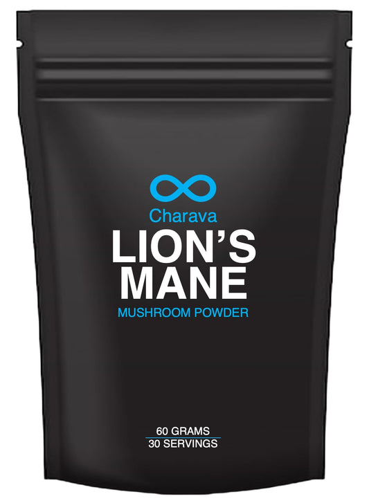 Charava Lion's Mane Mushroom Powder - 100% Organic - 2,000mg per Serving - Vegan & Non GMO - High Strength - 60g - 30 Day Serving - Cognitive Function Support & Memory Booster - Adaptogens for Energy