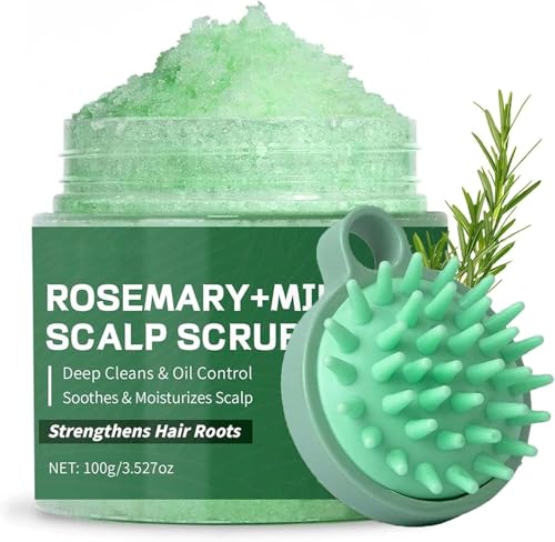 XUZIE Scalp Scrub Rosemary Oil Hair Scrub for Dry Scalp 100g, Mint Scalp Exfoliator for Deep Cleansing and Hair Care, Promote Hair Growth, Hair Scalp Treatment Nourishing with Scalp Massager