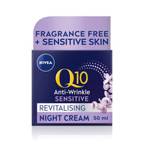 NIVEA Q10 Anti-Wrinkle Sensitive Revitalising Night Cream (50ml), Face Cream with Pure Skin Identical Q10 and Liquorice Extract, Sensitive Skin Cream