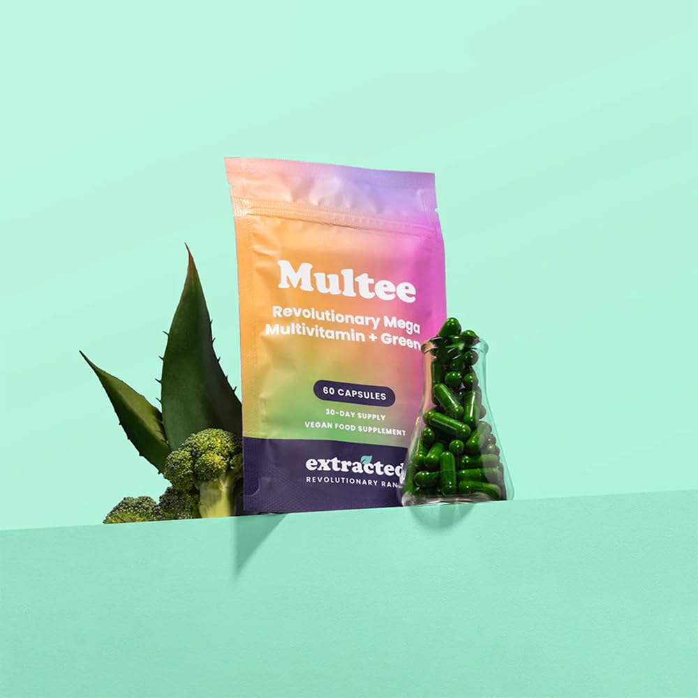 Extracted Multee Natural High Potency Multivitamin - 40 Essential Vitamins & Minerals with Vitamin C, Vitamin D, Vitamin B12, Iodine & Supergreens Blend, 60 Vegan Capsules