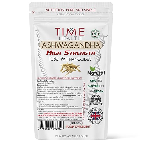 Ashwagandha - 10% Withanolides - HIGH Strength - Maximum Benefits - UK Manufactured - Zero Additives - Pullulan (120 Capsules)