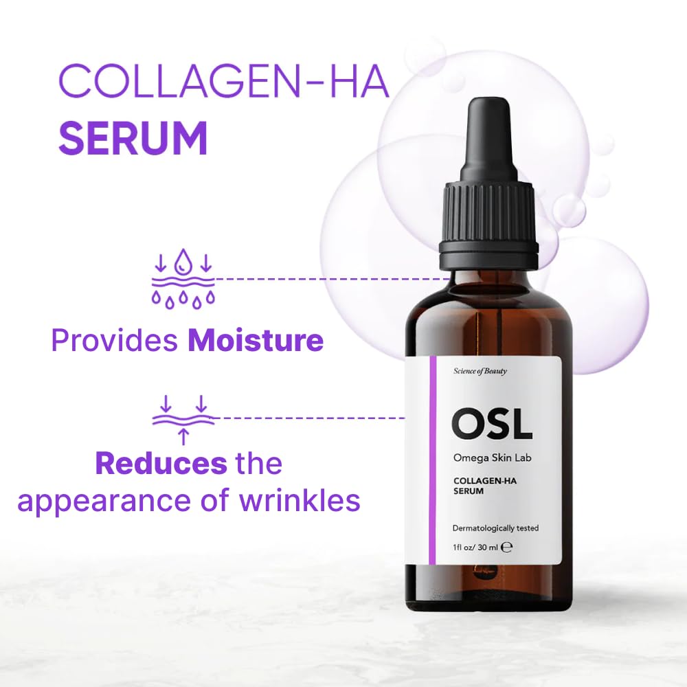 OSL Omega Skin Lab OSL Collagen-HA Serum 30ML - Moisturizing Anti-Wrinkle Hyaluronic Acid & Collagen Face Serum Natural Skin Hydration & Rejuvenation