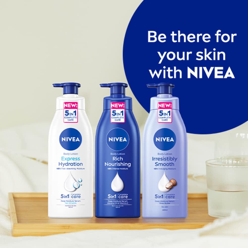 NIVEA Rich Nourishing Body Lotion (400ml), Smooth Skin Moisturiser for Dry Skin Made with Deep Moisture Serum, Natural Almond Oil, and Vitamin E