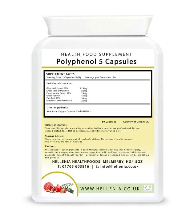 Hellenia Polyphenol 5 | 5-a-Day Fruit & Veg Dietary antioxidants - 60 Capsules