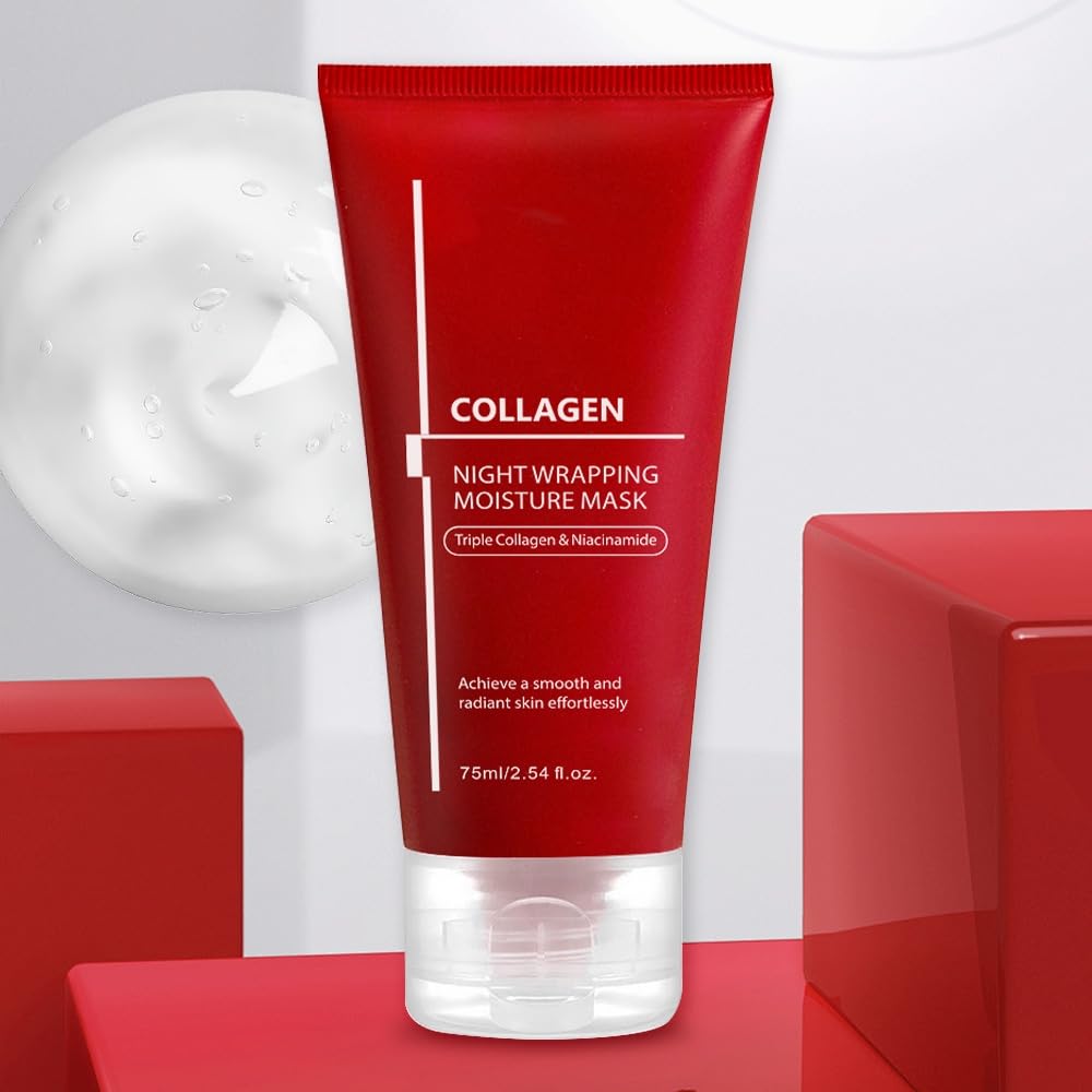Lumiter Collagen Night Wrapping Mask, Overnight Face Mask Peel Off, Collagen Mask Overnight, Wrapping Night Masks with Triple Collagen&Niacinamide, Reduces Wrinkle, Skin Elasticity, 75ml