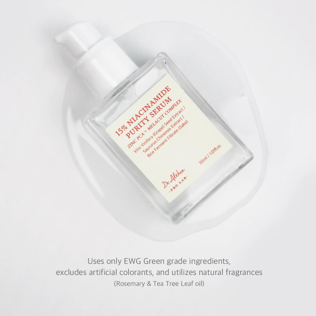 Dr.Althea 15% Niacinamide Purity Serum - 15% Niacinamide included, Overall skintone and texture improvement, Pore care, Serum control with Zinc. Vegan formula, Korean skincare