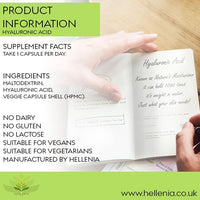 Hellenia Hyaluronic Acid 100mg | Supports Healthy Connective Tissue and Joints | Natural Moisturiser for Radiant Skin | 60 Capsules | Vegan Friendly
