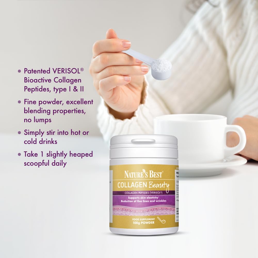 NATURE'S BEST Collagen Beauty Powder - 100g | 40 Servings | Supports Skin Elasticity & Reduces Fine Lines | Patented VERISOL® Bioactive Peptides | Fast Dissolving & Taste-Free!