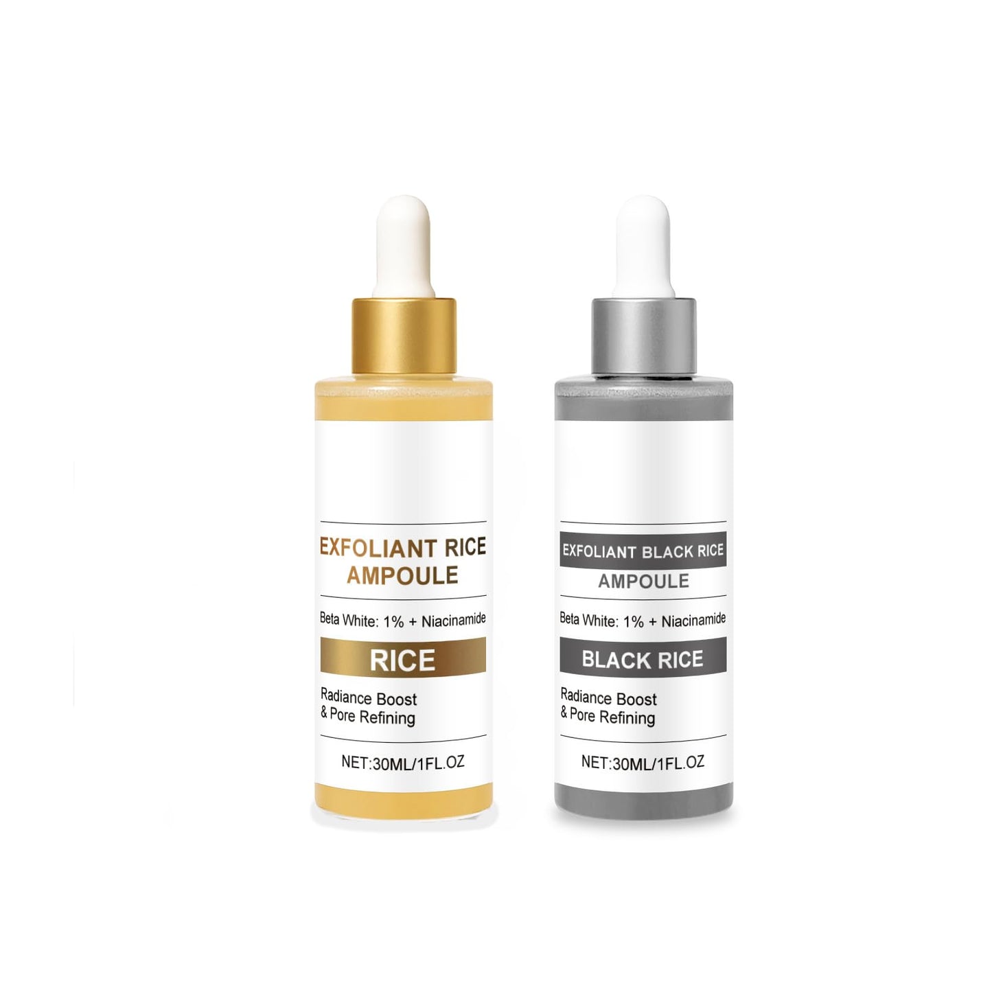 IZBEAUVO Rice Ampoule Duo, White & Black Rice Face Exfoliator,Glow Rice Ampoule Duo White Rice Ampoule+Black Rice Ampoule Soft Exfoliating Face and Body Scrub
