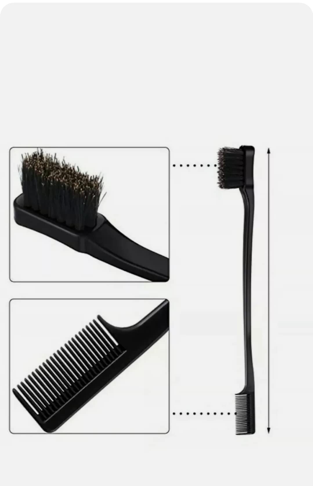Generic Double Sided Edge Control Hair Brush Combo Dual Ended Hair Comb Brush (Black)