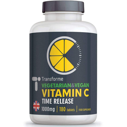 Transforme Vitamin C Time Release 1000mg | 180 Vegetarian & Vegan Tablets | with Rose HIPS and Bioflavonoids | High Strength | 6 Month Supply