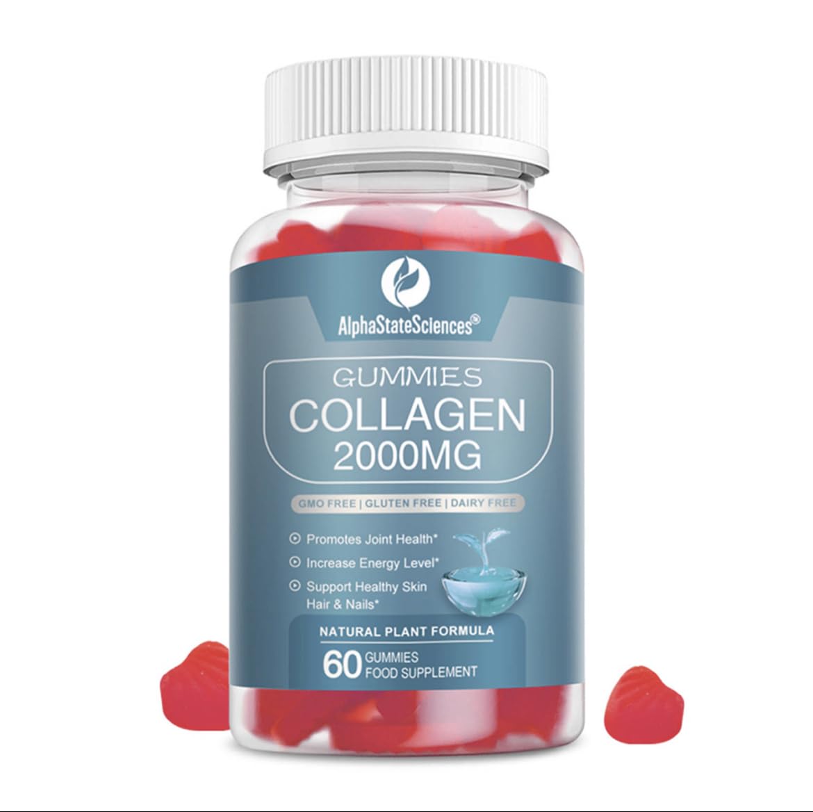 AlphaStateSciences **New**Advanced Collagen Gummies 2000mg - Promote Skin Elasticity, Hair Growth, and Joint Health - Delicious Berry Flavoured Gummy Vitamins for Youthful Radiance
