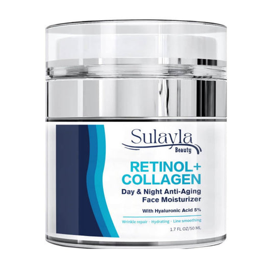 Sulayla Beauty Retinol+ Collagen Day & Night Anti-Aging Face Moisturizing Cream with 5% Hyaluronic Acid & Vitamin E | The Best Anti Aging Cream to Reduce Wrinkles & Age Spots for Women