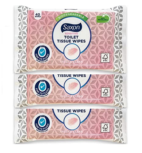 Aldi Toilet Tissue Wipes Biodegradable, Normal/Sensitive, Fresh and Clean with Micellar Water - Fine To Flush (3 Pack - 120 Wipes) (Sensitive)