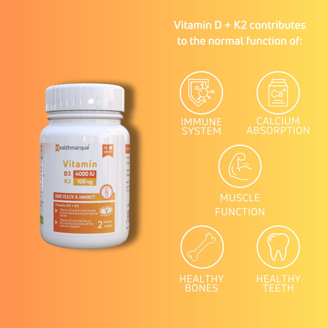 Healthmarque Vitamin D3 4000IU + K2 (MK7) 100 mcg | Vegetarian | Tablets