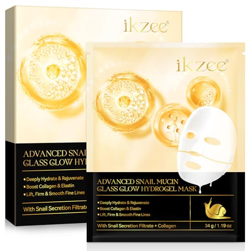 CiAIplw Advanced Snail Mucin Glass Glow Hydrogel Face Masks, Overnight Peel Off Snail Collagen Essence Facial Mask, Anti Wrinkle, Anti Aging, Deep Moisturizing, Nourishing, for All Skin Type, 4pcs