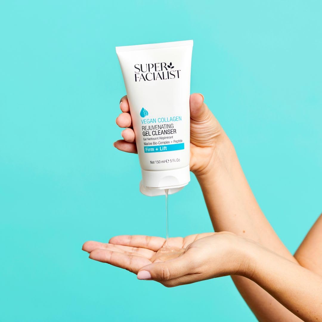 Super Facialist Vegan Collagen Rejuvenating Gel Cleanser - Firming, Smoothing & Plumping, Gentle Face Cleanser & Face Care with Marine Bio-Complex, Seaweed and Hyaluronic Acid, 150ml
