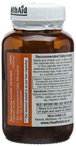 HealthAid Psyllium Husk, Fibre, 1000mg 60 Vegan Capsules