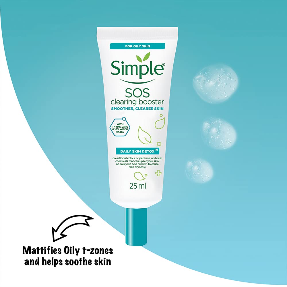 Simple Daily Skin Detox SOS Clearing with thyme, zinc, and witch hazel Booster long-lasting shine & blemish control 25ml - Packaging May Vary