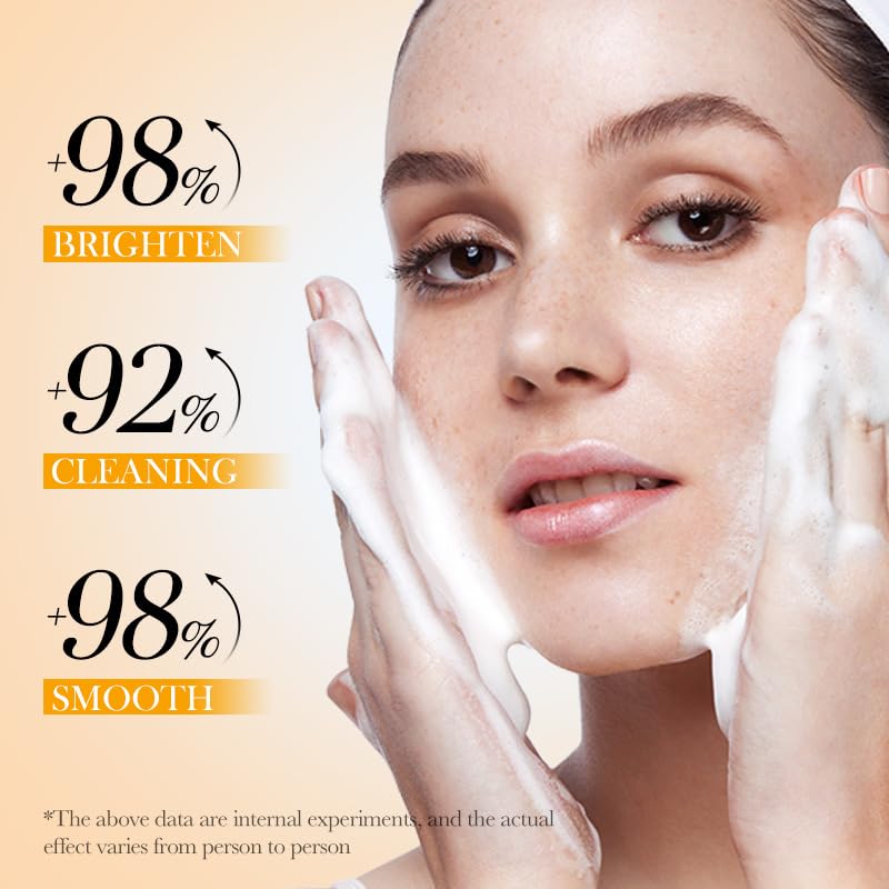 Vitamin C Foaming Face Cleanser with Brush, Foaming Cleanser for skin tone, Reduces fine lines & wrinkles, Exfoliates the skin