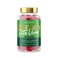 Vitawell Energy Vita Voom Gummies | 60 Strawberry Flavour | 2 a Day Chewable Vitamins | Vitamins B6, B12 and Niacin Contribute to The Reduction of Tiredness & Fatigue | 1 Month Supply | by Vitawell