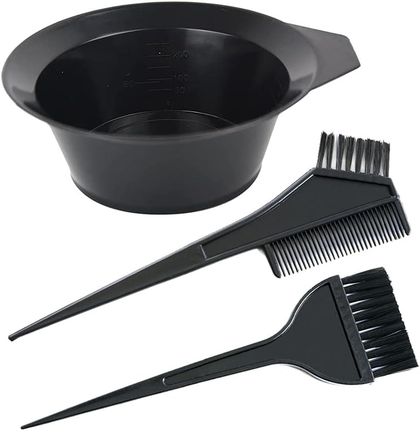 Generic Hair Dye Set (3 Pcs) Hair Dye Set Colouring Tint Tool Brush Kit Double-Sided Comb Brush with Mixing Bowl Hairdressing & Highlighting Home Accessories for Men Women & Girls
