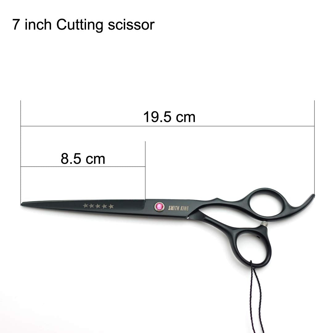 Smith King 7.0 inch Hair Scissors Set with Razor Combs in 1 Set (Black)
