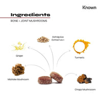 Known Bone & Joint Support Mushrooms Gummies with Maitake, Chaga, Vitamin D3 & K2 | Delicious Natural Blueberry Flavour | 60 Two-a-Day Vegan Gummies (One Month’s Supply)