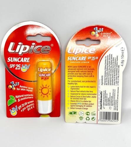 Lipice Suncare SPF 25 UV Lip Balm with Amino Acid, Natural Nutrients, Vitamins B5 & E