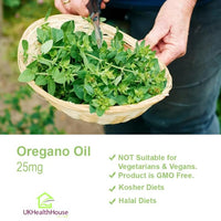 UKHealthHouse Oregano Oil 25mg Capsules Softgel | 18.75mg Carvacrol, Low Thymol | Cold-Pressed Essential Oregano Oil (Origanum Vulgare) | NO Additives (1000 caps)