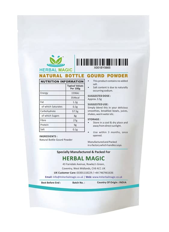 Herbal Magic's Pure & Natural Bottle Gourd Powder For Smoothies,Juices - Premium Quality Powder - Free from Fillers & Preservatives (Pack of 1)