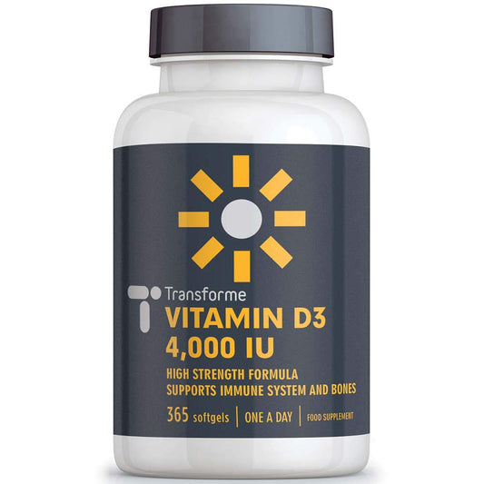 Transforme Vitamin D3 4000 IU, 365 Capsules 1 Year Supply, Maximum Strength High Absorption Softgels, Easy to Swallow Quadruple Strength VIT D3 Cholecalciferol - Not Tablets, Gluten Free